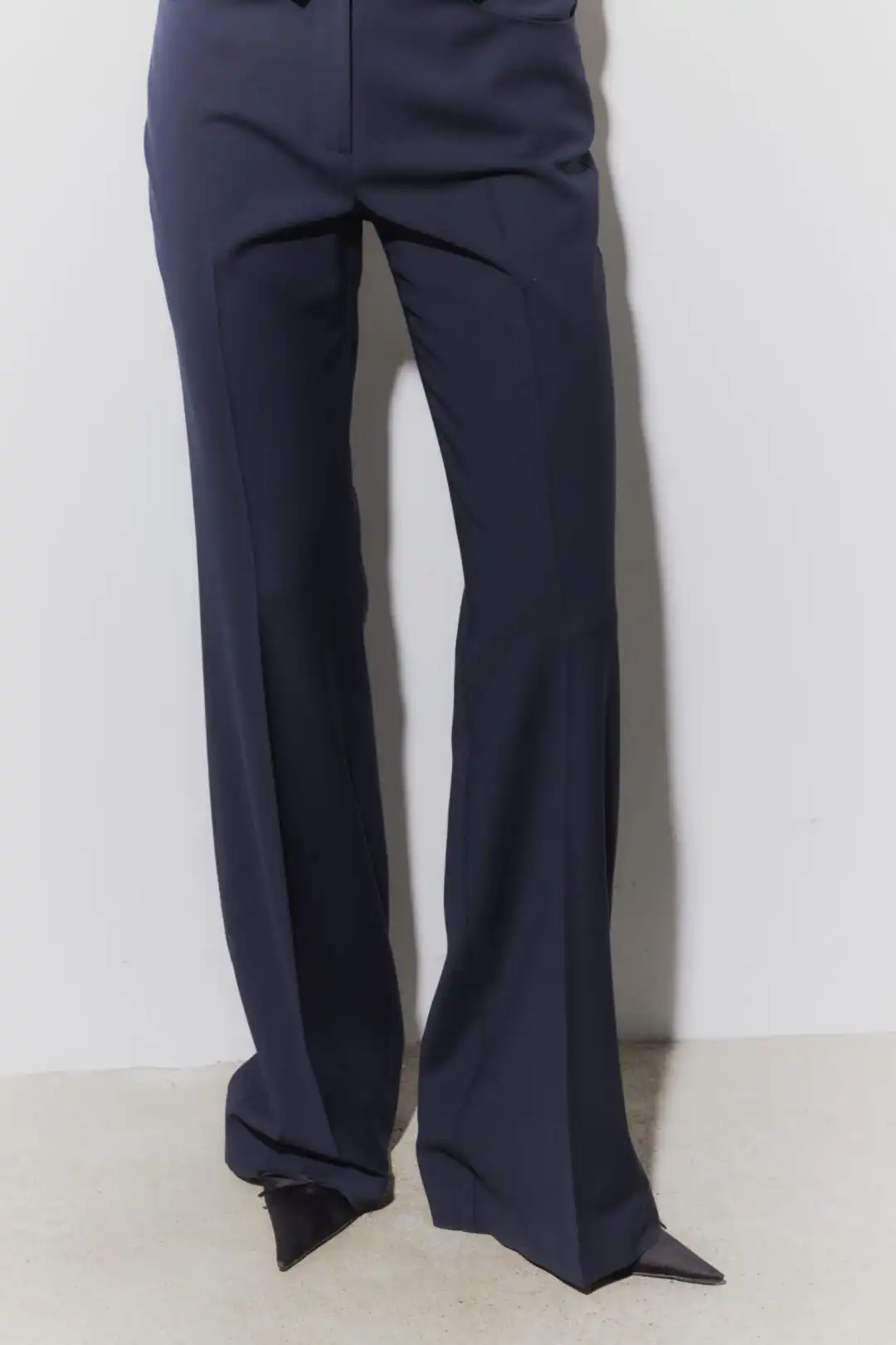 Navy wool flared trousers - Image 6