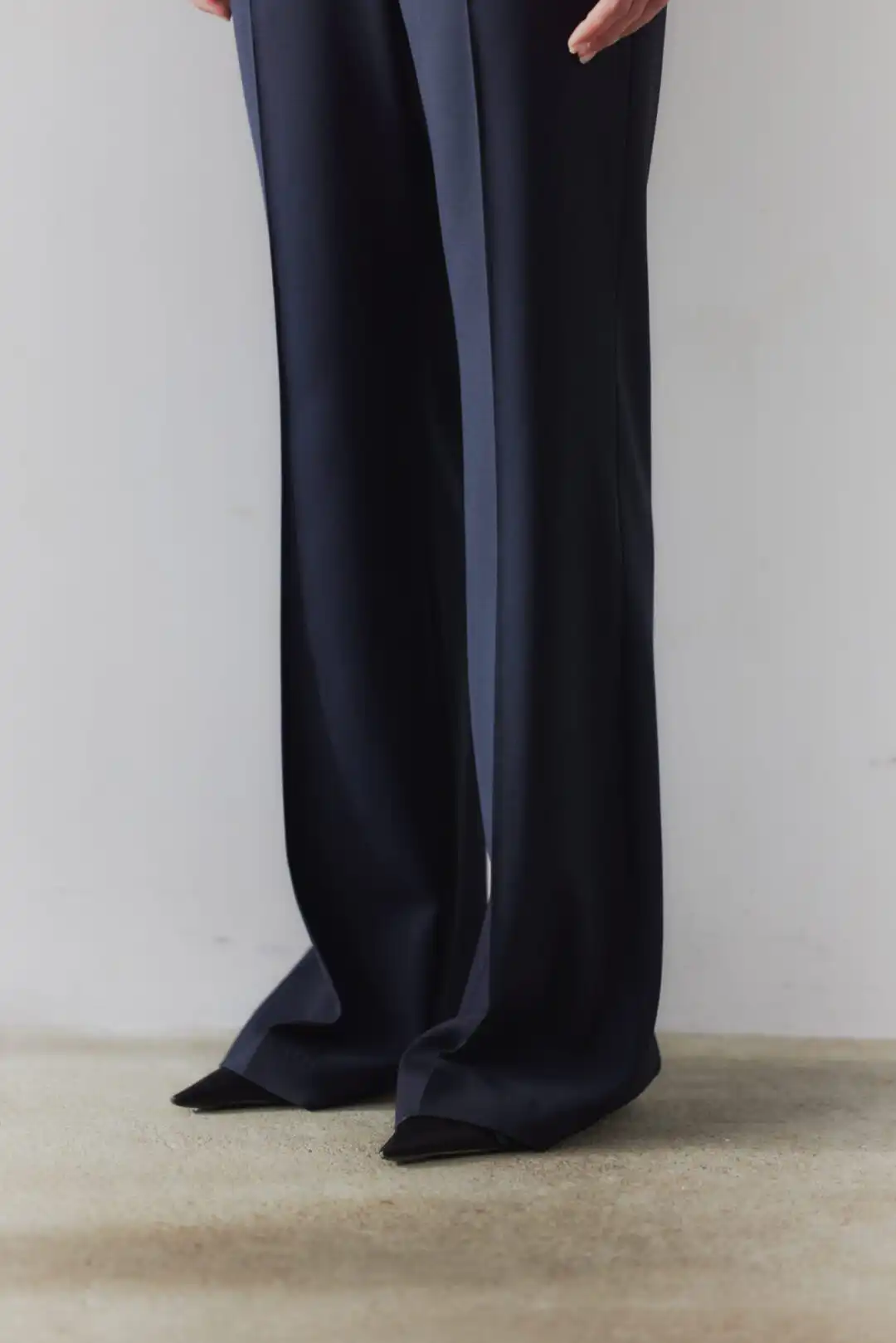 Navy wool flared trousers - Image 7