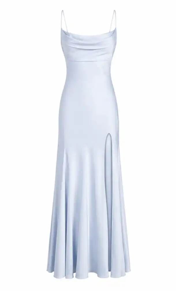 ALLY long turquoise flared dress with thin straps