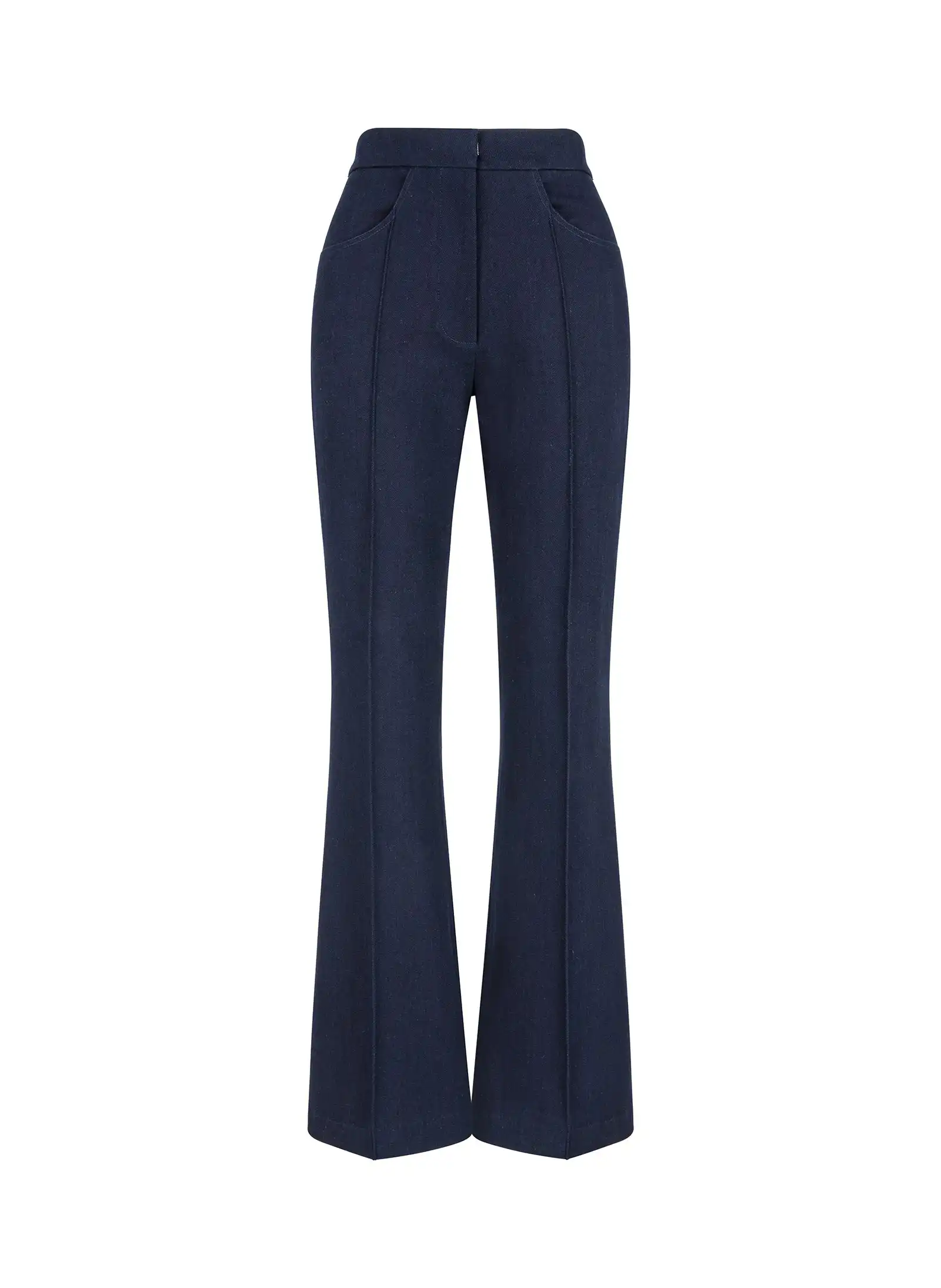 Women’s flared denim trousers in navy cotton