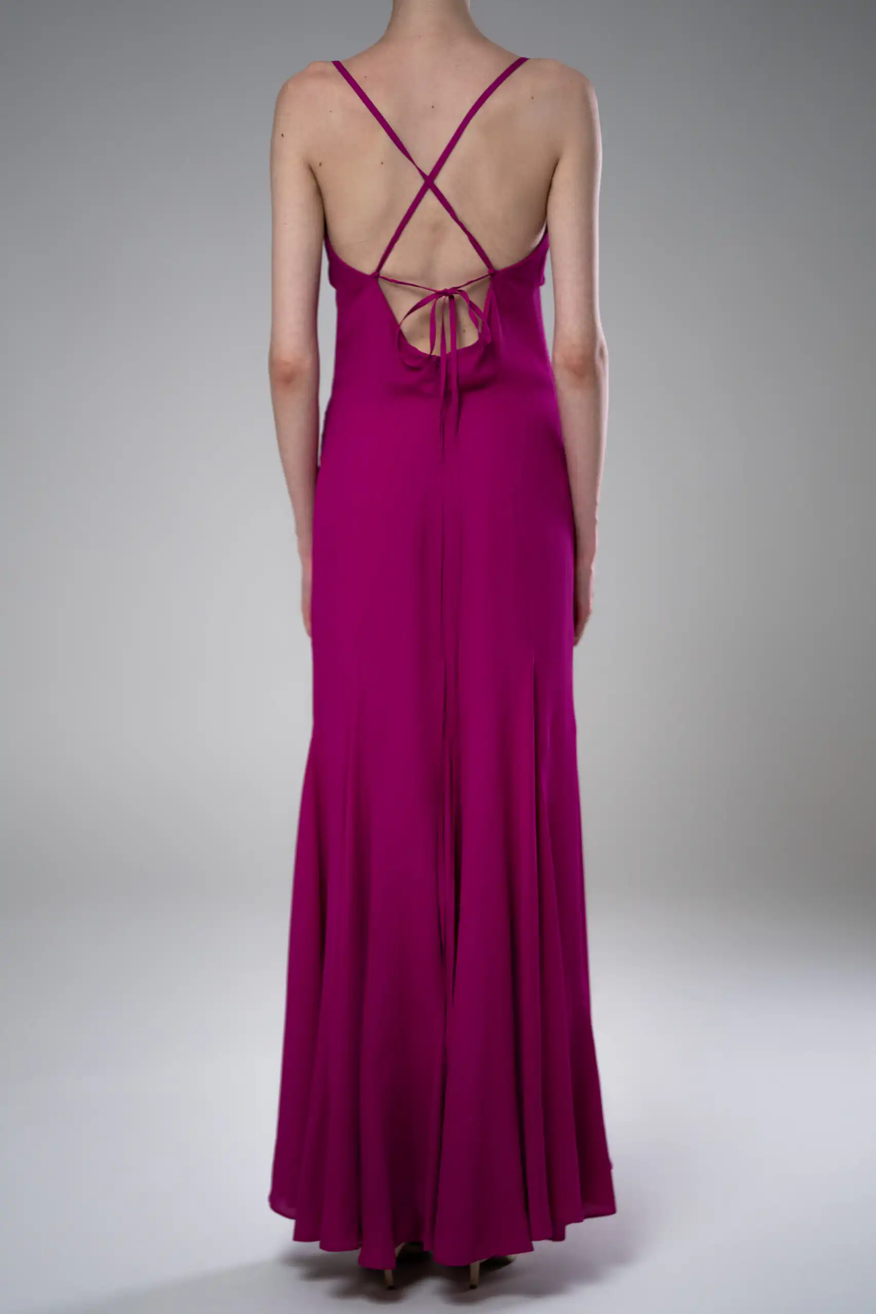 ALLY maxi dress in fluid fuchsia viscose with thin adjustable straps at the back - Image 5