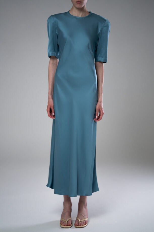 SIRA long dress in blue satin viscose
