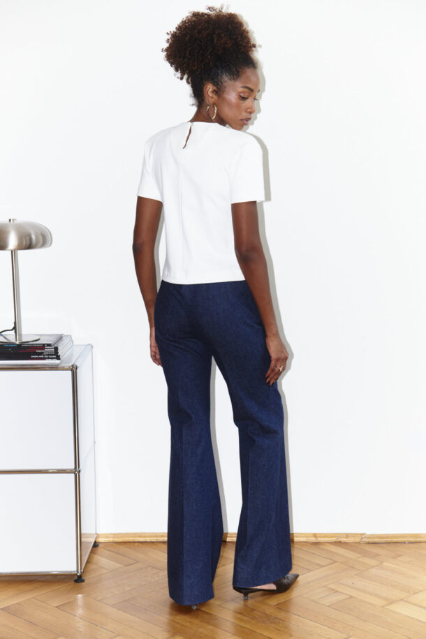 Women’s flared denim trousers in navy cotton