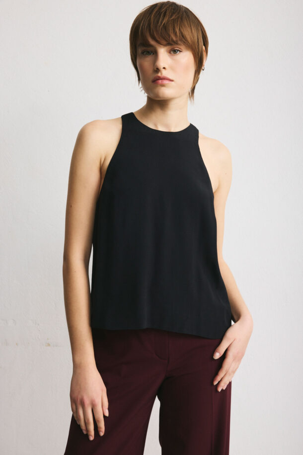 Black cut-out double-layer viscose tank top