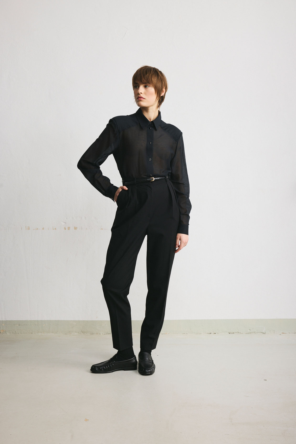 Sheer black shirt in cotton with a silk blend