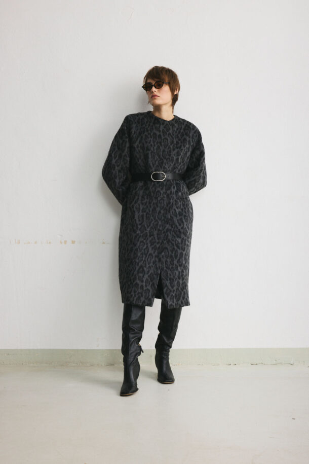 MONACO graphite wool coat in ocelot print