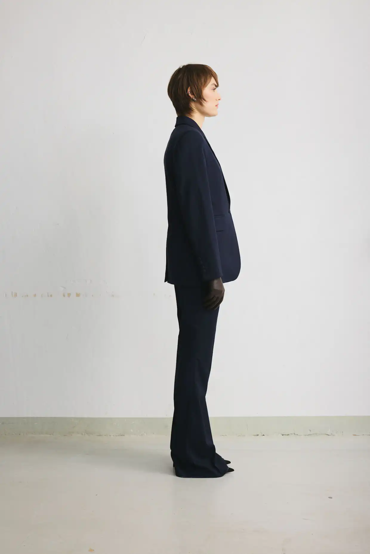 Navy wool flared trousers - Image 4