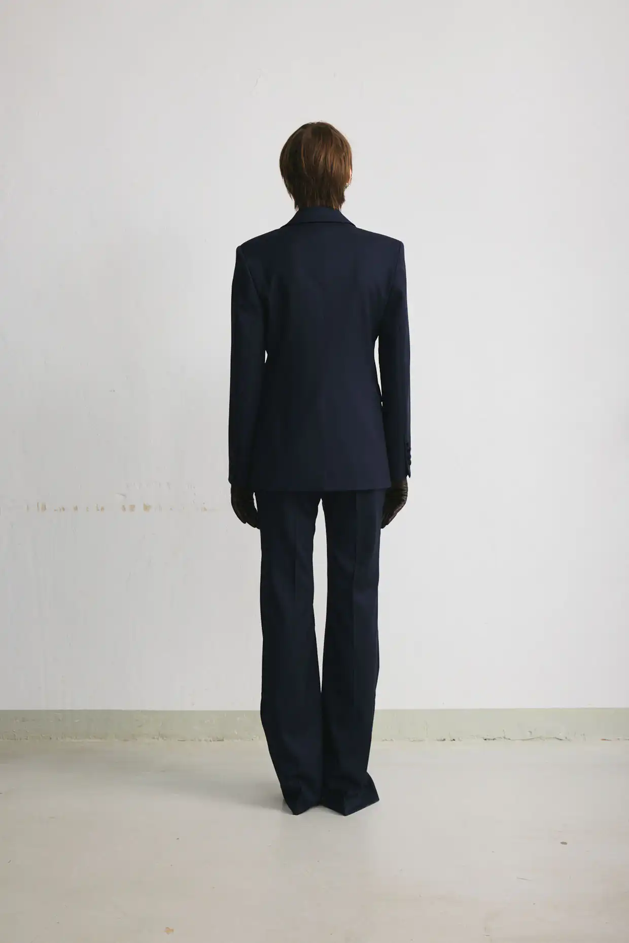 Navy wool flared trousers - Image 3