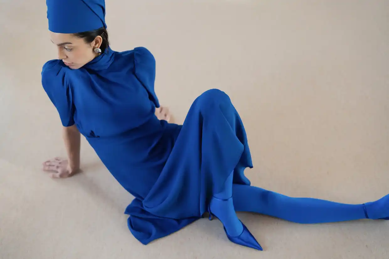 CARLA long dress with puff sleeves in indigo - Image 5