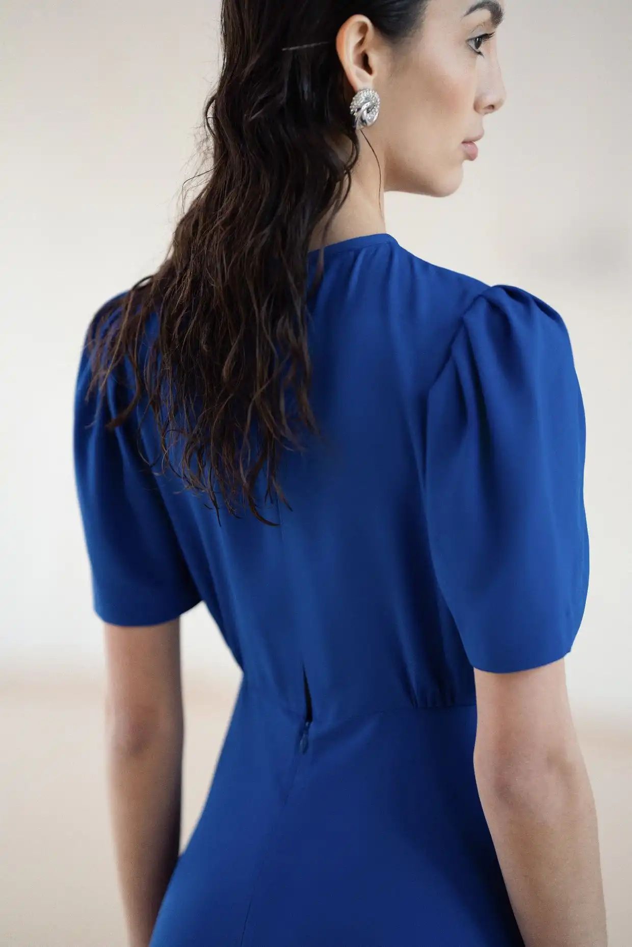CARLA long dress with puff sleeves in indigo - Image 4