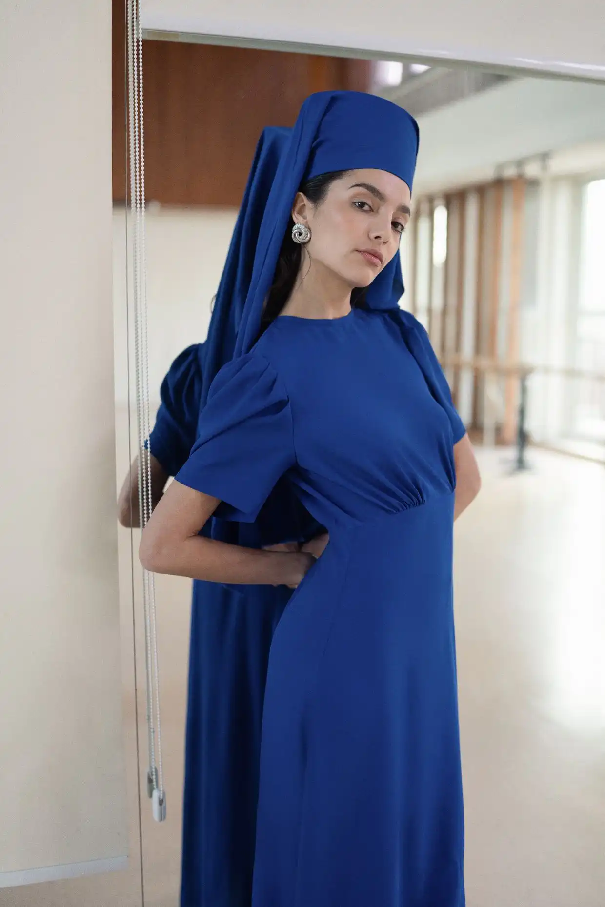 CARLA long dress with puff sleeves in indigo - Image 6