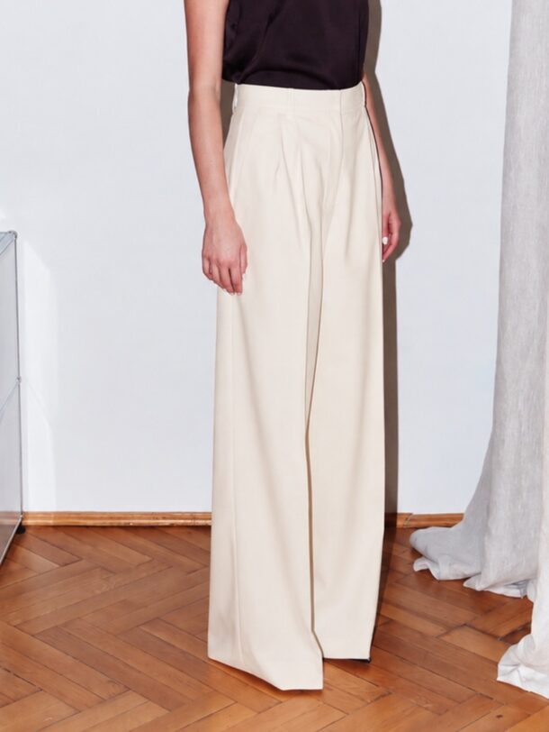 Cream wool flared trousers