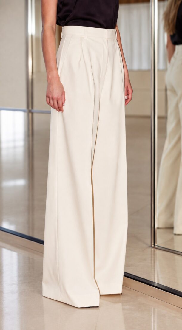 Cream wool flared trousers
