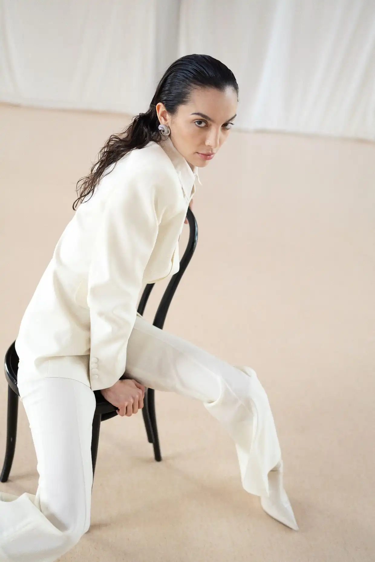 Cream tailored wool Fussetka blazer - Image 5