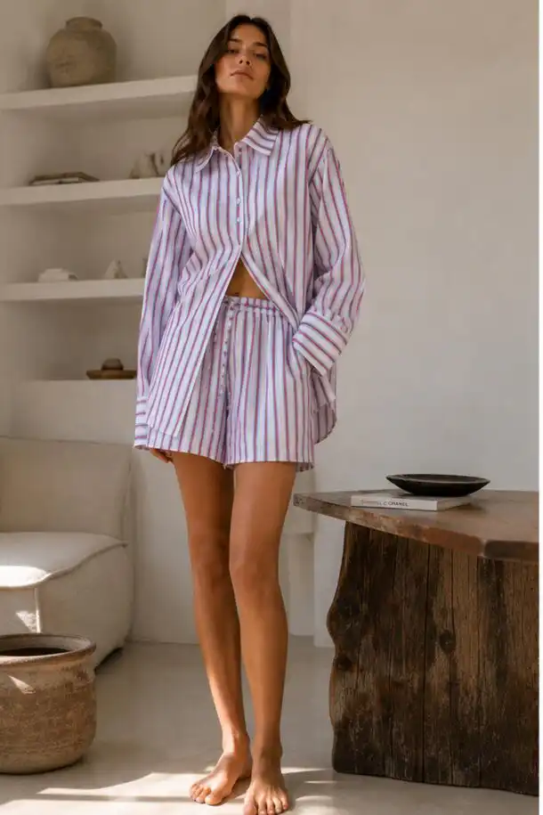 Bed & breakfast bawełniany zestaw koszula i spodenki w paski